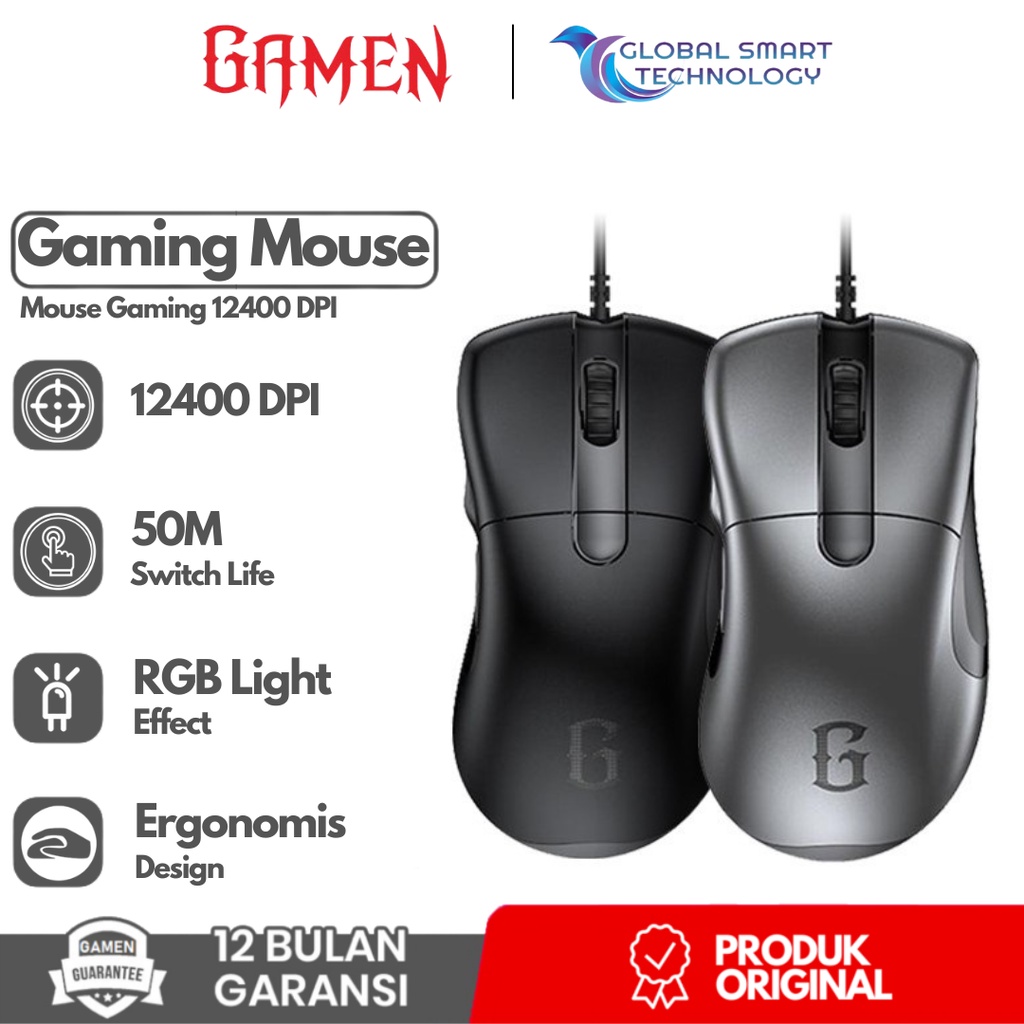 GAMEN GM810 12000DPI Braided Wire RGB &amp; Macro Define Gaming Mouse - Garansi Resmi 1 Tahun