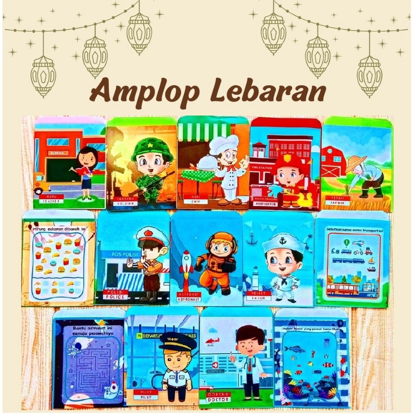 

Amplop Lebaran Idul Fitri Angpau Uang Ucapan Selamat Hari Raya Ramadan eid mubarak Kartun Profesi motif snack (1 Set Isi 10 pcs)