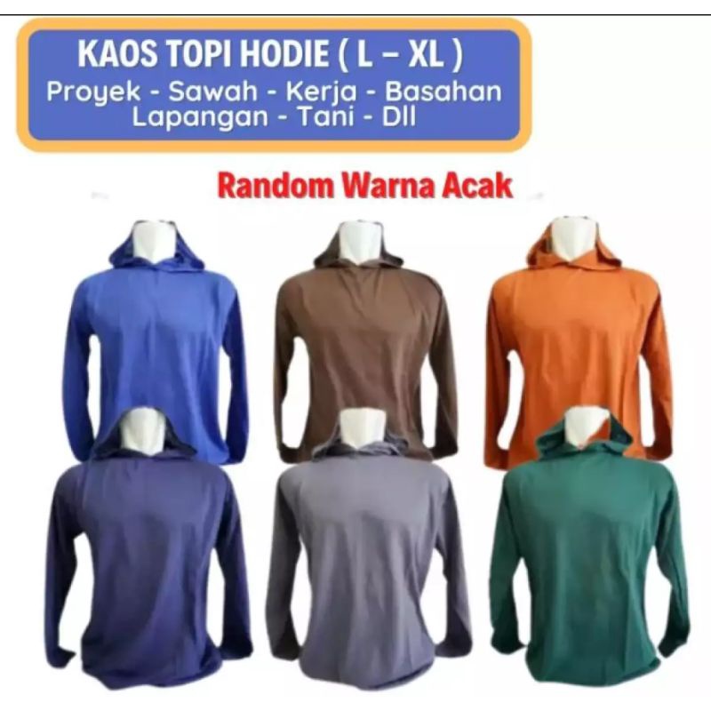 Baju Kaos Tani Lengan Panjang Pria Kupluk Basahan Kerja Atasan Baju Sawah Lengan Panjang Halus Hyget