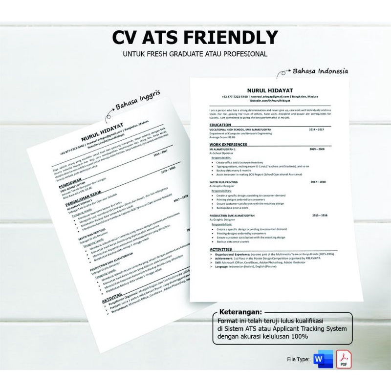 Template CV Ats Friendly File Word Siap Edit (Bahasa Indonesia & Bahasa Inggris)