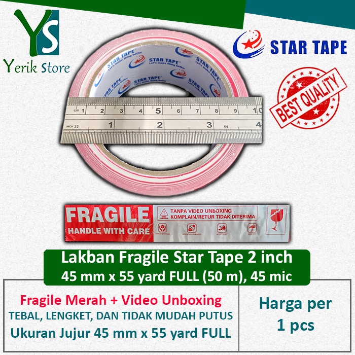 

Lakban Fragile Merah Putih Unboxing 2 inch x 55 yard FULL (45 mm x 50 m) PLAKBAN ISOLASI SELOTIP PREMIUM MURAH TERMURAH