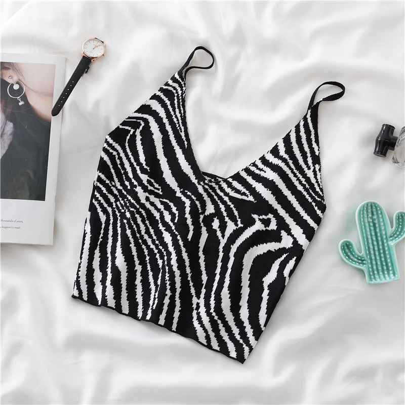 DF BJ366 Tank Top Crop Motif Garis Wanita Tanktop Printed Zebra Korean Fashion