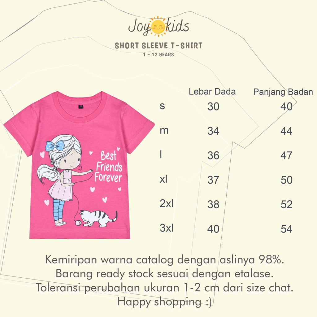 Joy Kids Baju Kaos Atasan Anak Perempuan Katun 1-12 Tahun