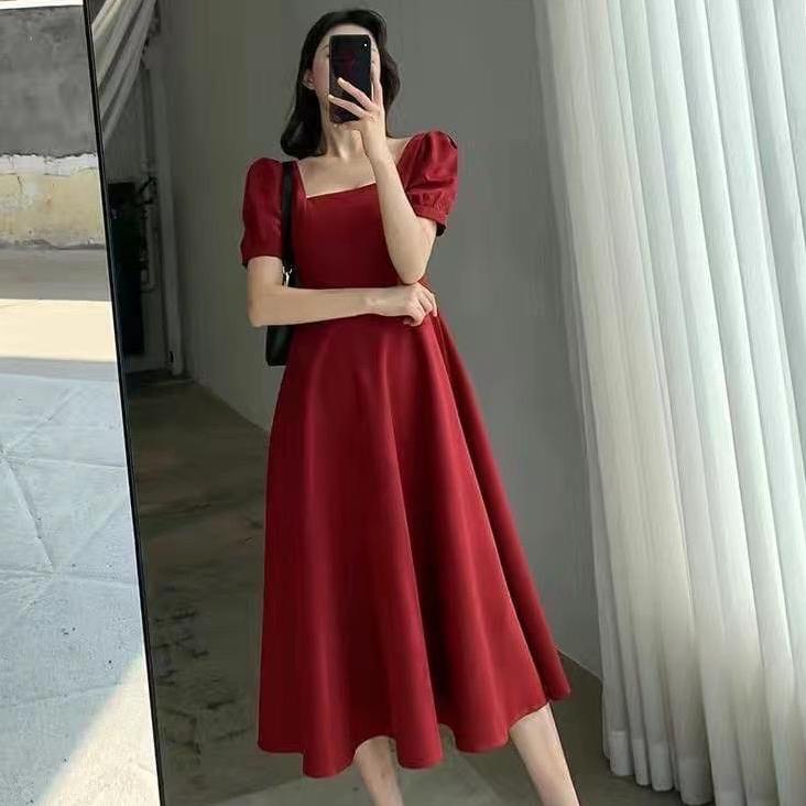 HARGA GROSIR Hanji Dress / Crepe Premium / Midi Dress Wanita Viral Terbaru Dress Imlek  / Baju Imlek