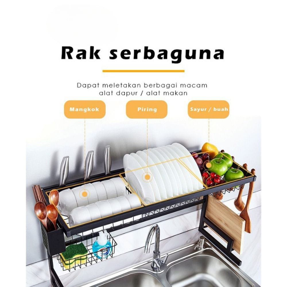 Rak Piring Wastafel Stainless Steel Hitam Anti Karat Peralatan Dapur Kokoh Kuat Rak Dapur Serbaguna