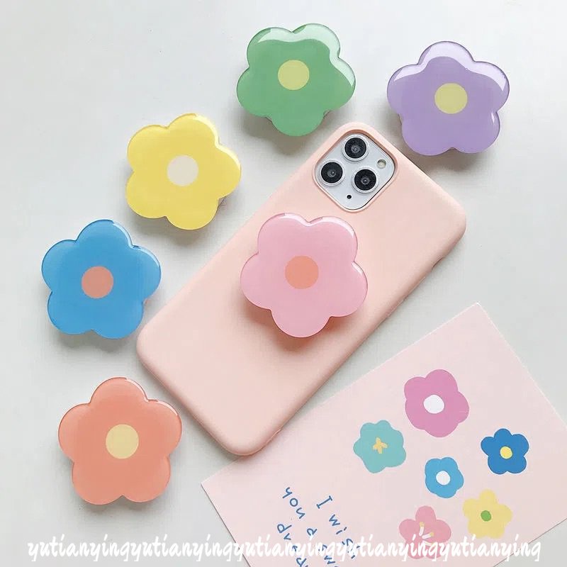 Ins Fresh Flower Airbag Foldable Phone Holder Extendable Bracket Stand Socket Phone Grip Ring Holder Untuk Semua Telepon