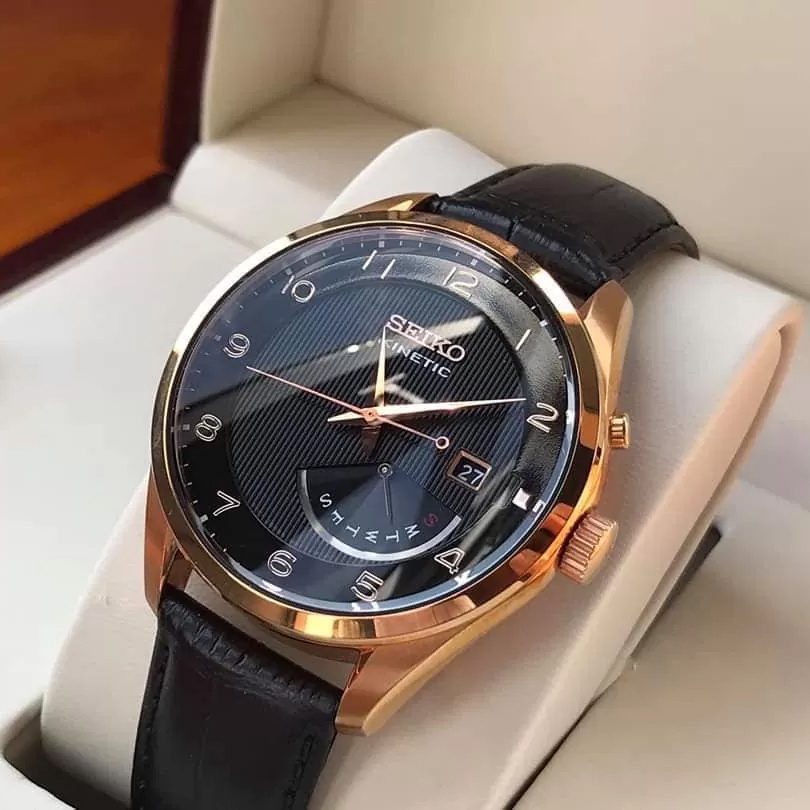 Seiko Kinetic SRN054P1 Black Rose Gold - Jam Tangan Pria SRN054