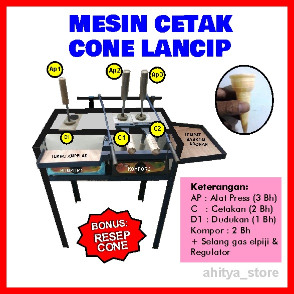 Mesin Cone Pembuat Kerupuk Es Krim Cone Es Krim Lancip Diameter 3 cm Kondisi Second 85% Siap Pakai