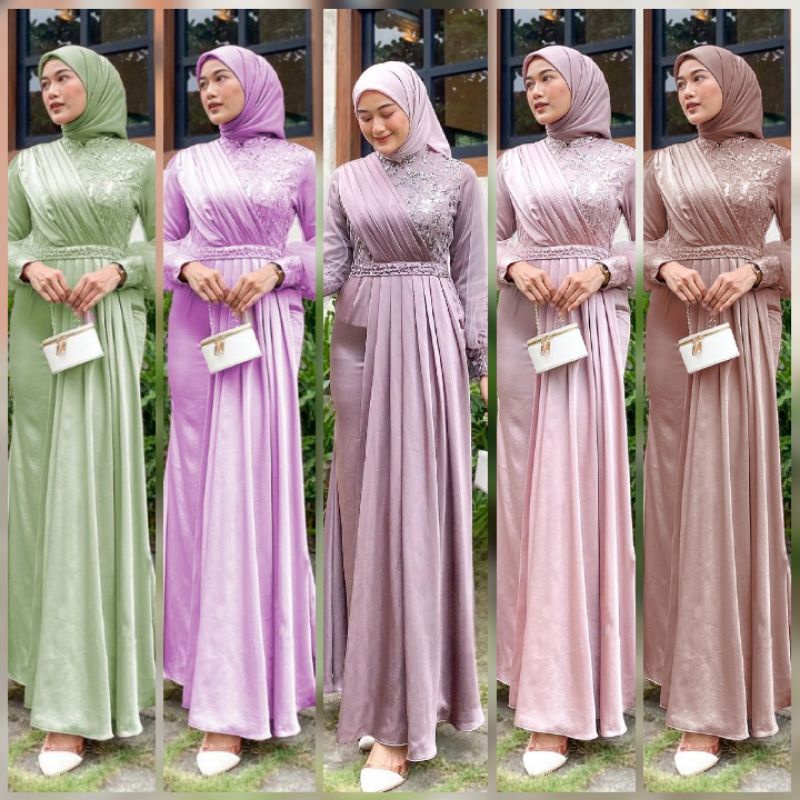 BATIK EXPRESS - Gamis Wanita Premium Adeeva Gamis Brokat Tulle Mix Satin Premium Gamis Lebaran Syari Dan Lamaran Terbaru Dress Kondangan Modern