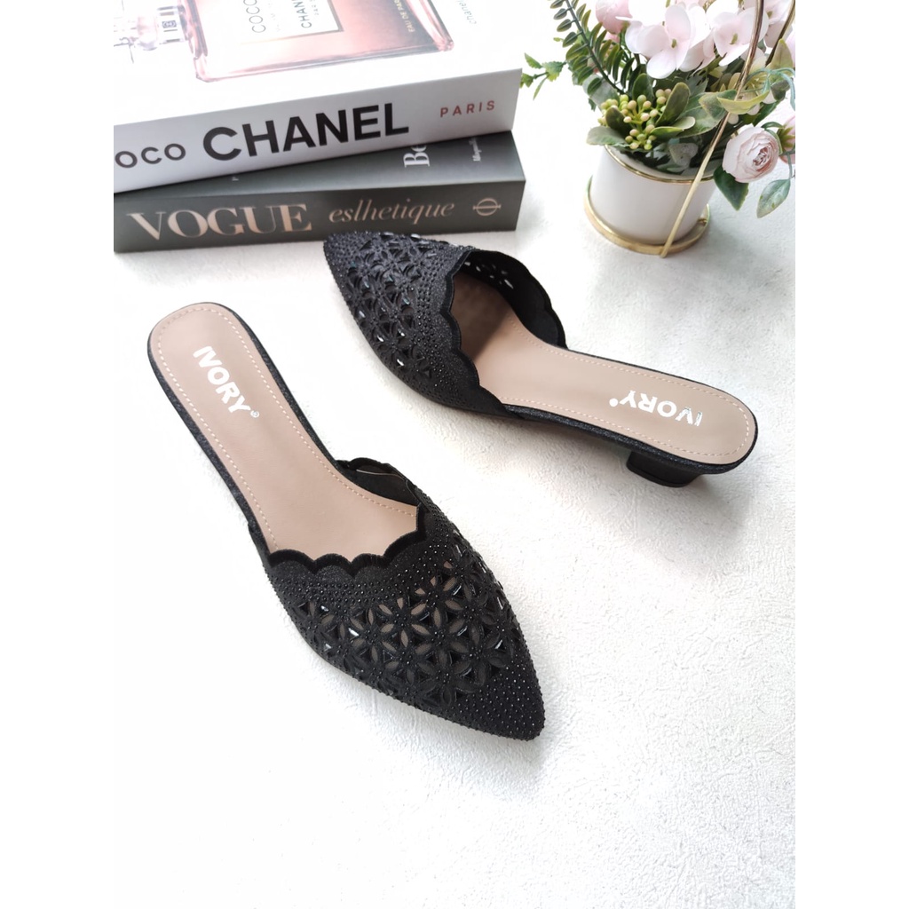 IVORY Sandal Pesta Mules Ukuran Besar Size 41 42 43 44 Glitter Import B533-894