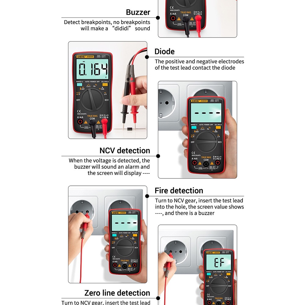 ANENG Digital Multimeter Voltage Tester - AN8009 - Black