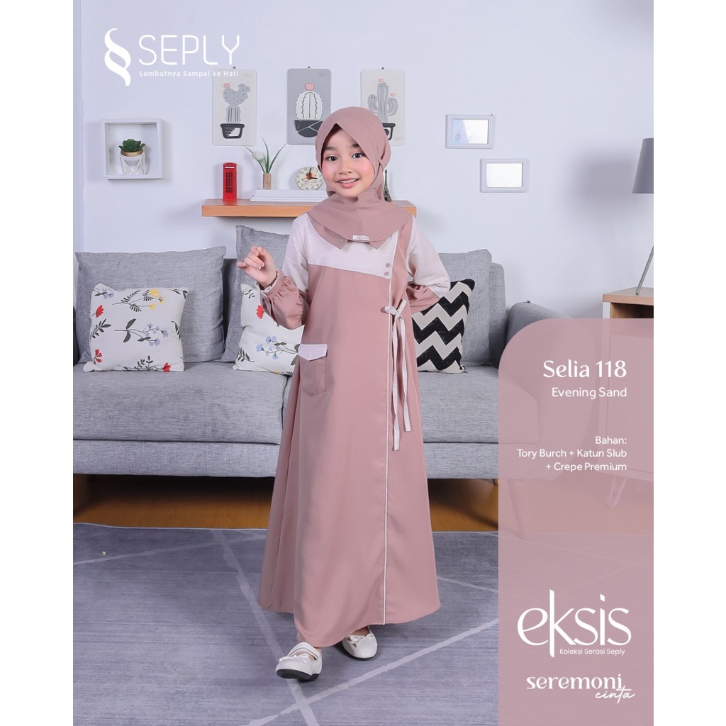Seply-Selia 118 Eksis 196 Bahan Tory Burch Warna Evening Sand Gamis Anak Sarimbit Set Hijab