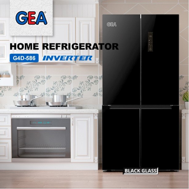 GEA Kulkas 4 Pintu Side by Side 586L Inverter G4D-586 Black Glass 180W