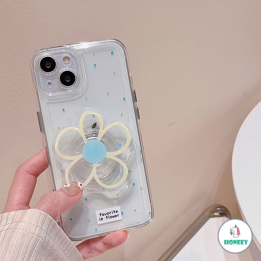 IPHONE Ins Flower Diasy Stand Holder Phone Case Kompatibel Untuk Iphone14 13 12 11 Pro Max Clear Stand Mount Shockproof Lembut TPU Belakang Ponsel Cover