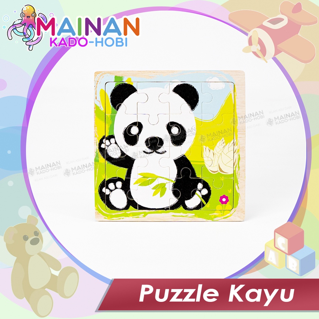 MAINAN PUZZLE KAYU 1-5 TAHUN GAMBAR BINATANG HEWAN PANDA