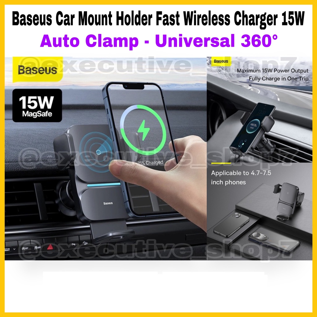 Baseus Car Mount Holder Fast Wireless Charger 15W - Auto Clamp - Universal 360 Derajat