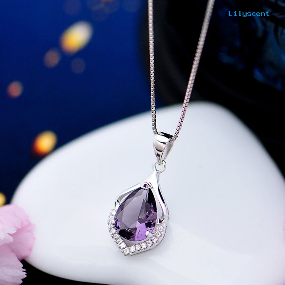 Ls Wanita Droplet Faux Amethyst Kalung Klavikula Dekorasi Liontin Perhiasan Hadiah