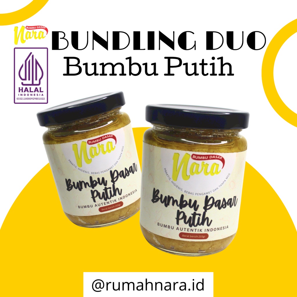 

BUNDLING DUO - BUMBU DASAR PUTIH 215 gr - Bumbu Masak Instan - Praktis, Higienis, No MSG, Bisa untuk MP-ASI, 100% HALAL