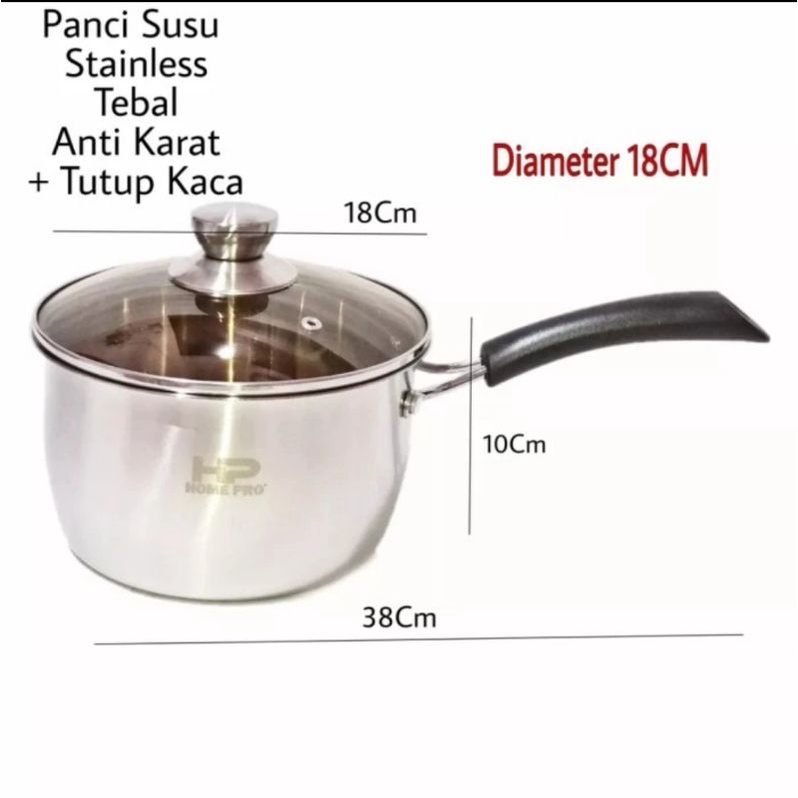 HOME PRO panci susu 18cm tebal / panci masak mie 18cm / milk pan / sauce pan / milkpot gagang satu 16cm dan 18cm + tutup kaca