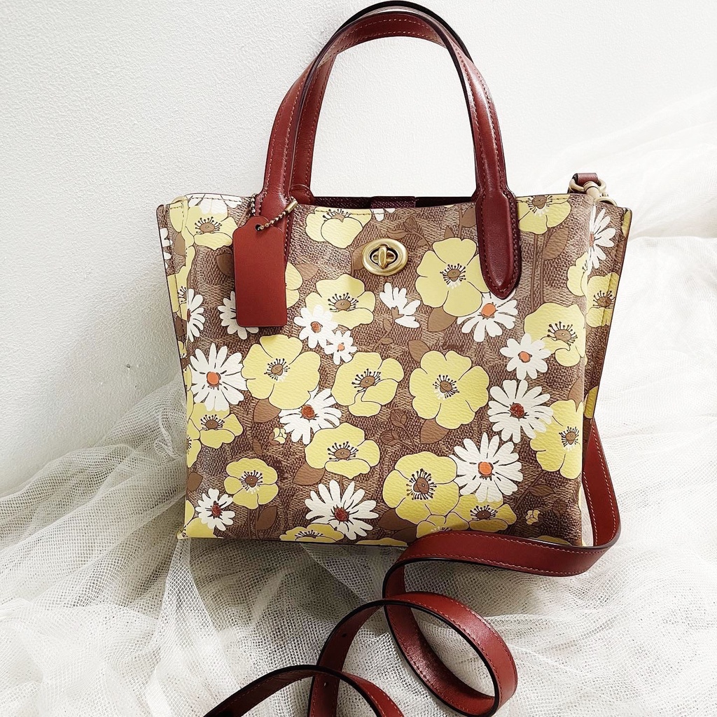 TAs Coach C9721 Willow 24 Tote Signature Floral Tan Rust Multi New Original