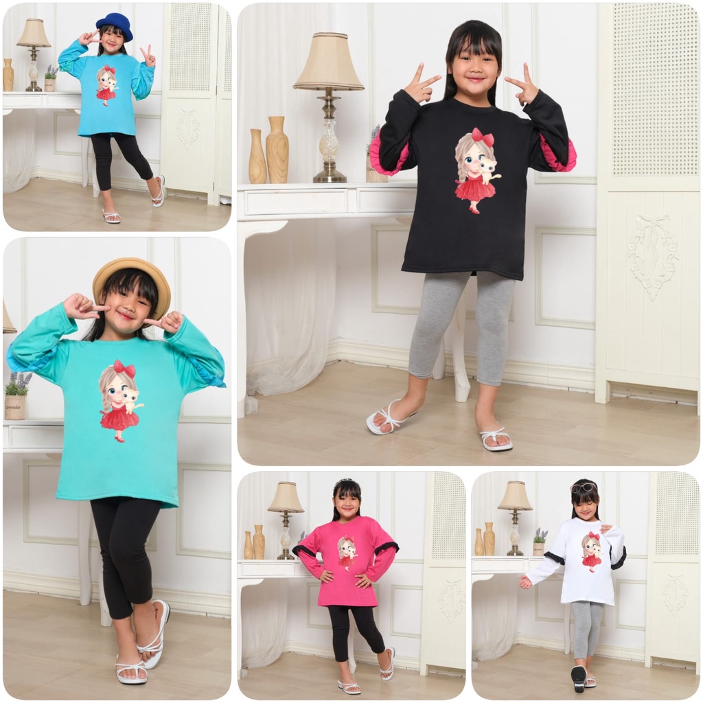 Hzl_outfit Baju Kaos Naswa Anak Perempuan Panjang GirlLandCat/ Kaos Panjang Naswa Anak Anak