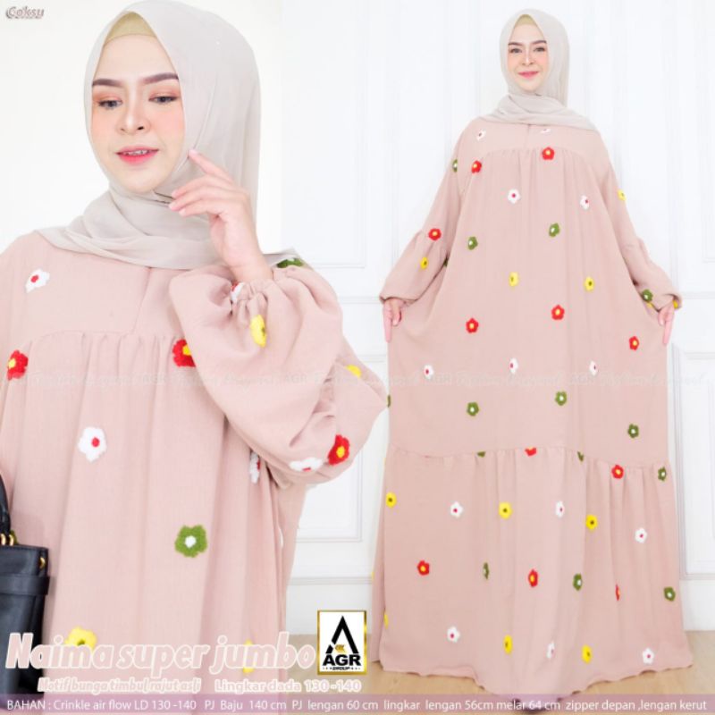 gamis crinkle bordir timbul super jumbo NAIMA MAXY by AGR