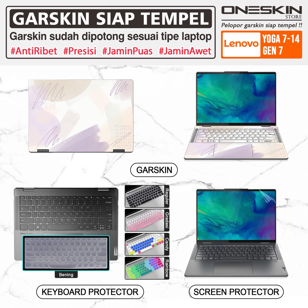 Garskin Sticker Laptop Pelindung Screen Keyboard Protector Lenovo Yoga 7 7i-14 14ARB7 14IAL7 Gen 7 Gambar Full Body Silikon Bening Glossy Doff Blueray