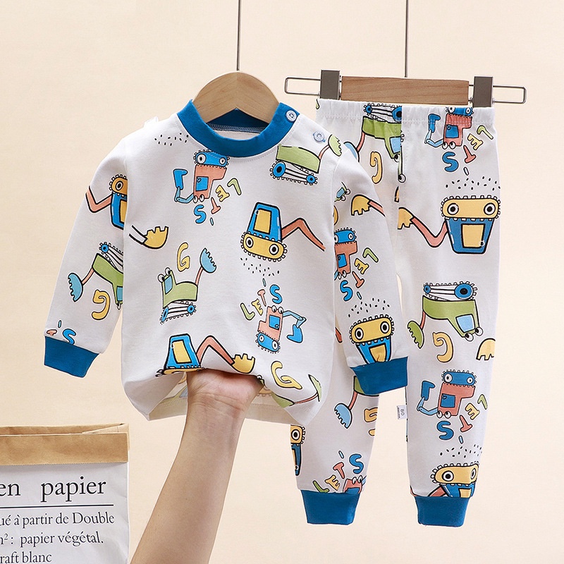 SETBI00 BIRU MOBIL SETELAN PANJANG PIYAMA BAJU TIDUR ANAK BAYI UNISEX LAKI-LAKI PEREMPUAN IMPORT
