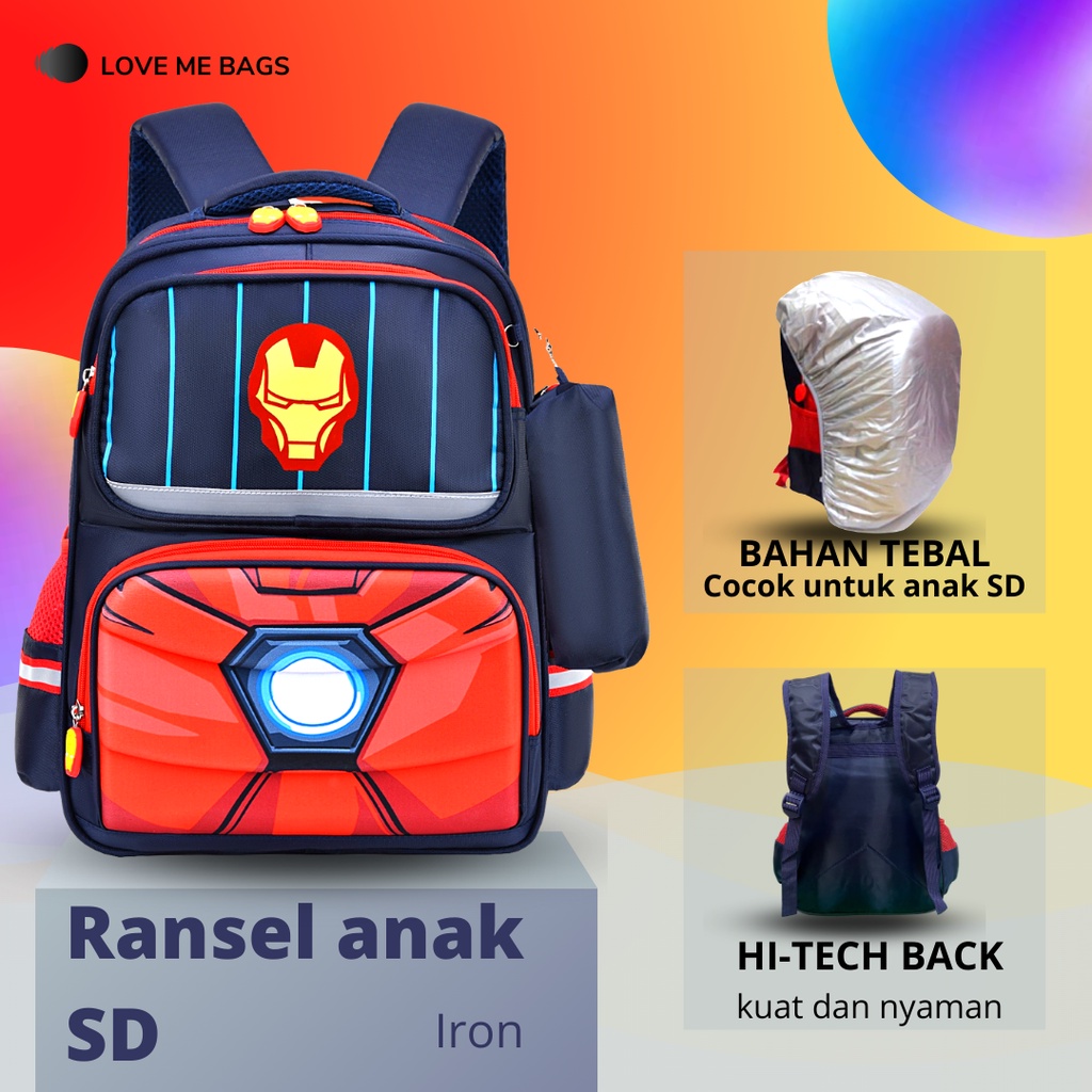 LMB Tas Sekolah Anak Laki SD Import Bahan Nilon Premium Karakter Superhero Timbul 6D Tebal