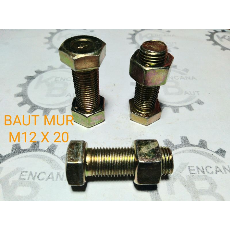 Baut Mur M12 X 20 Kuning Kunci 17 Panjang 2 cm / M17