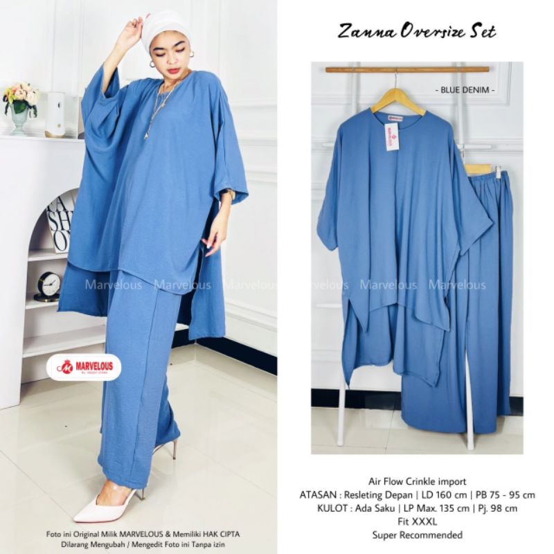 ZANNA OVERSIZE SET BY MARVELOUS / ONESET JUMBO WANITA MUSLIMAH / Oversize celana airflow import