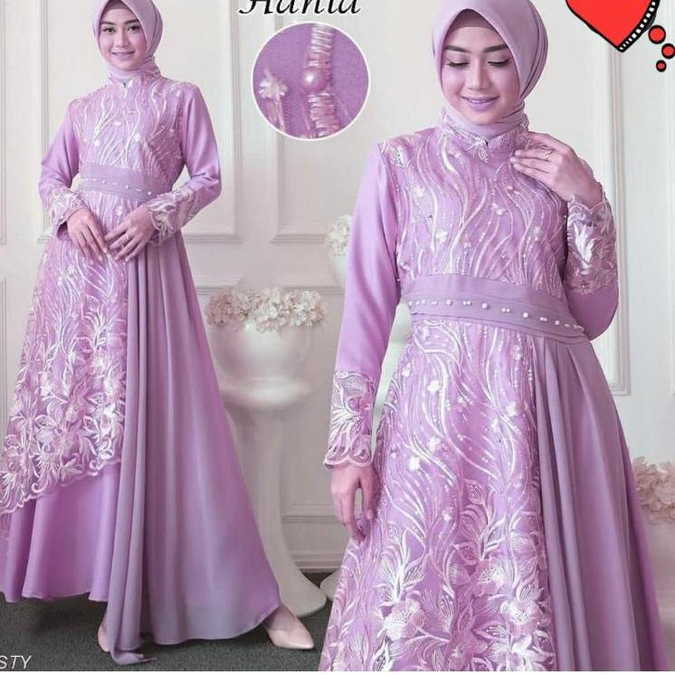 Paling Dicari Gamis Brokat Mix Seruty Babydoll dengak aksen payet mutiara Gamis Brukat Ramadlan syar