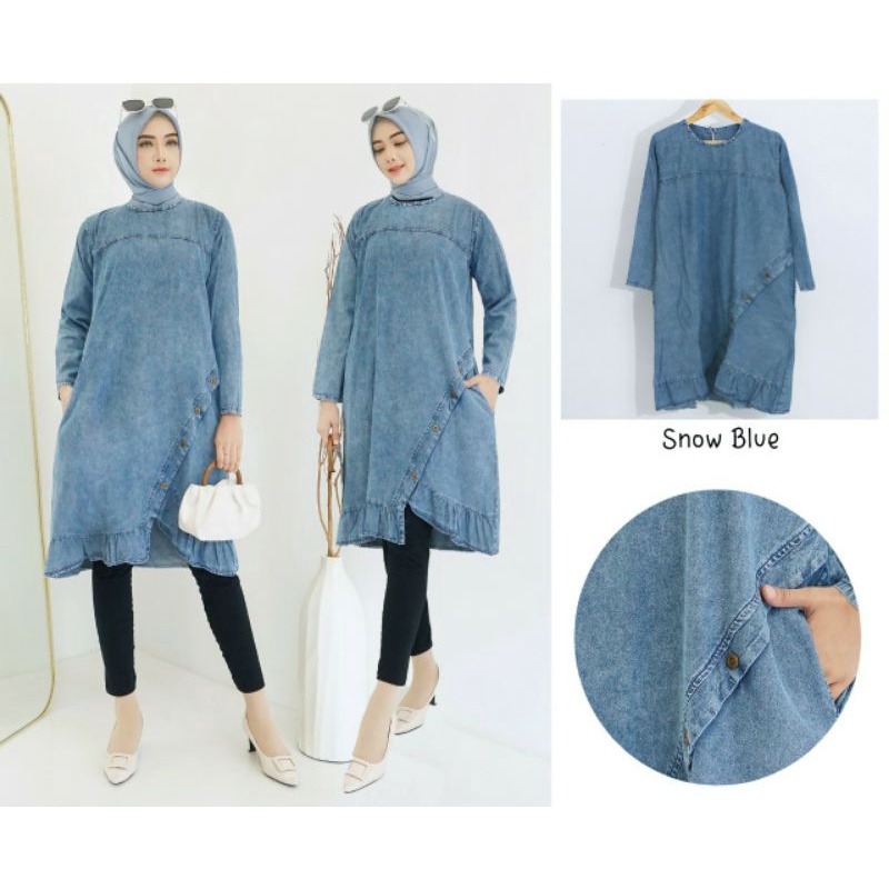 Ziera Jeans Tunik, TUNIK JEANS WANITA CANTIK MODIS FIT XXL LD 116 BAHAN JEANS WASH IMPORT TERMURAH KEKINIAN OOTD