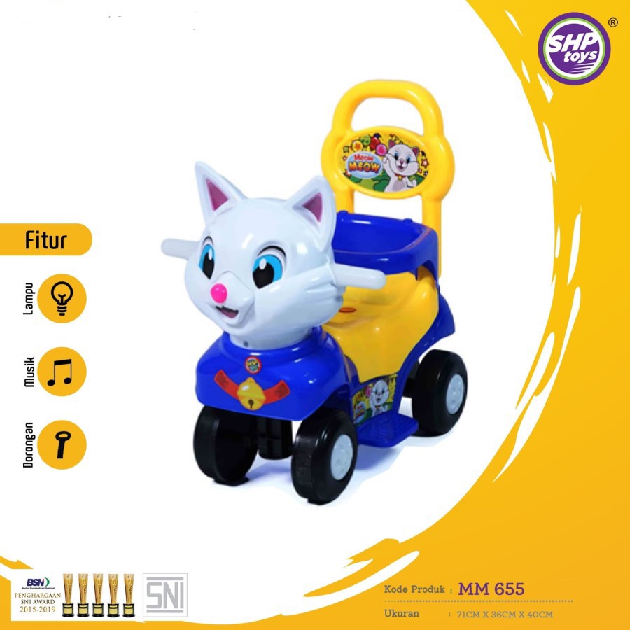 Mainan Mobil Dorong Anak MM 655 Model Meow Meow Fitur Lampu dan Musik