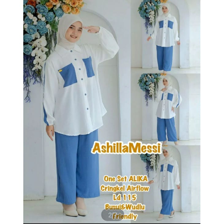 ALIKA SET CRINKLE AIRFLOW PREMIUM / SETELAN KEMEJA KOMBINASI DAN CELANA KULOT / SETELAN WANITA TERBARU (BANYAK SIZE M. L. XL. XXL)