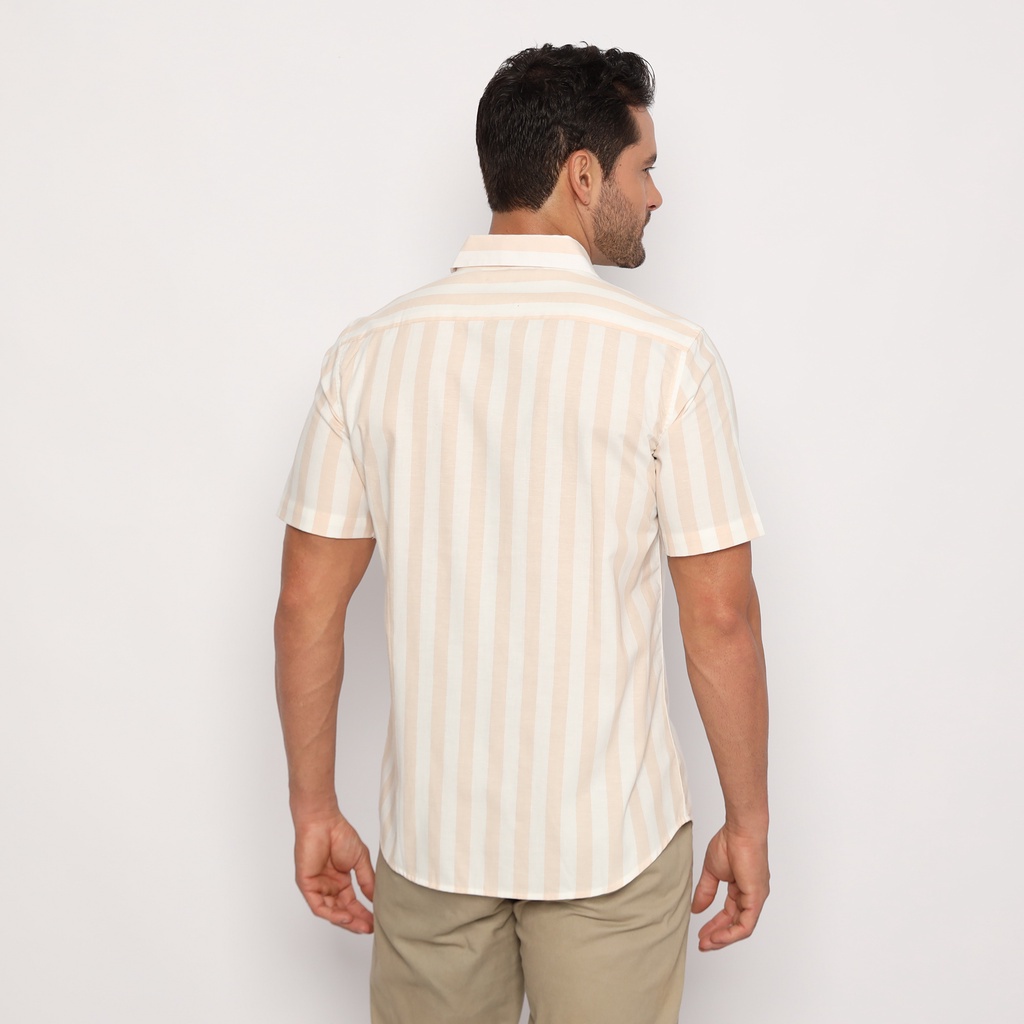 Platini Kemeja Motif Salur Pria Lengan Pendek Katun Oxford Cream 73341RAMAYANA JAKTIM