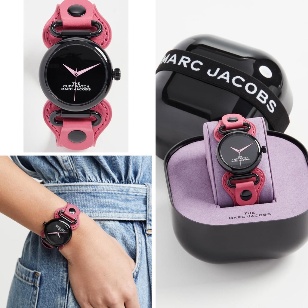 jam tangan BRANDED ORI  MJ0120179296 The Cuff Watch Ladies Black Dial Pink Leather Strap