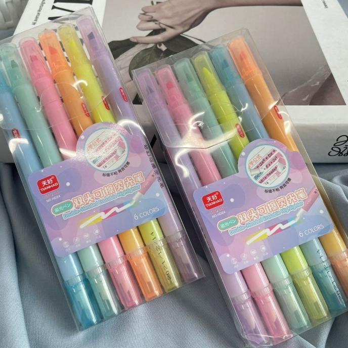 

HIGHLIGHTER 2 SISI 1 SET ISI 6 PCS BISA DIHAPUS 1PACK TER LENGKAP