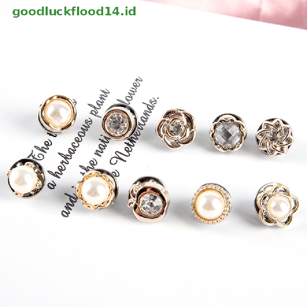 [GOOGFOUR] 10 Pcs Tombol Bros Set Fashion Mutiara Berlian Imitasi Pin Mantel Aksesoris Pakaian [TOP]