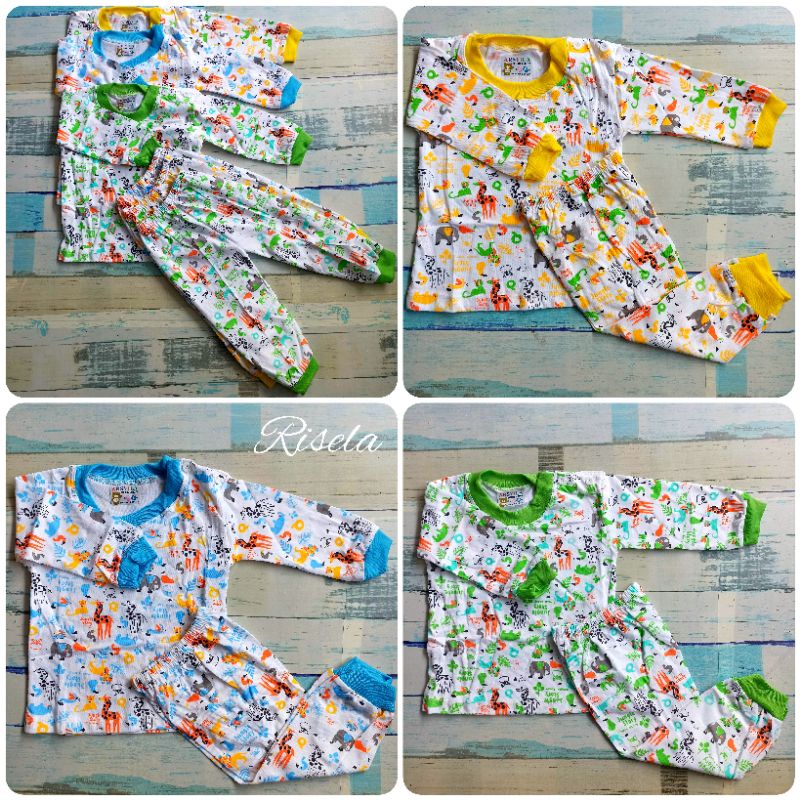 3 Setelan Bayi Piyama Oblong Kancing Depan 3-18 Bulan Motif Animal