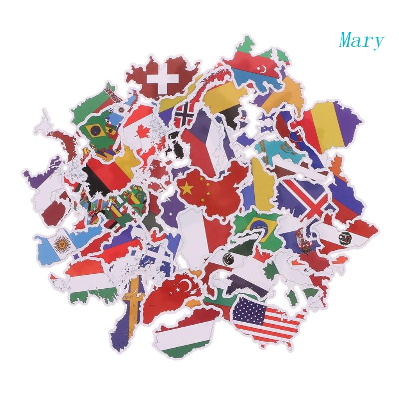 Mary 50pcs Stiker Peta Negara Pre-cut Bendera Nasional Tema Stiker Untuk Dekorasi Koper Self-Adhesive Mug Decor