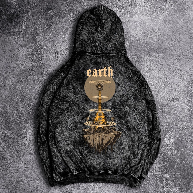 Jaket Pria Hoodie Pria Sandwash Motif Earth Casual Good Brand Quality Washed Grey
