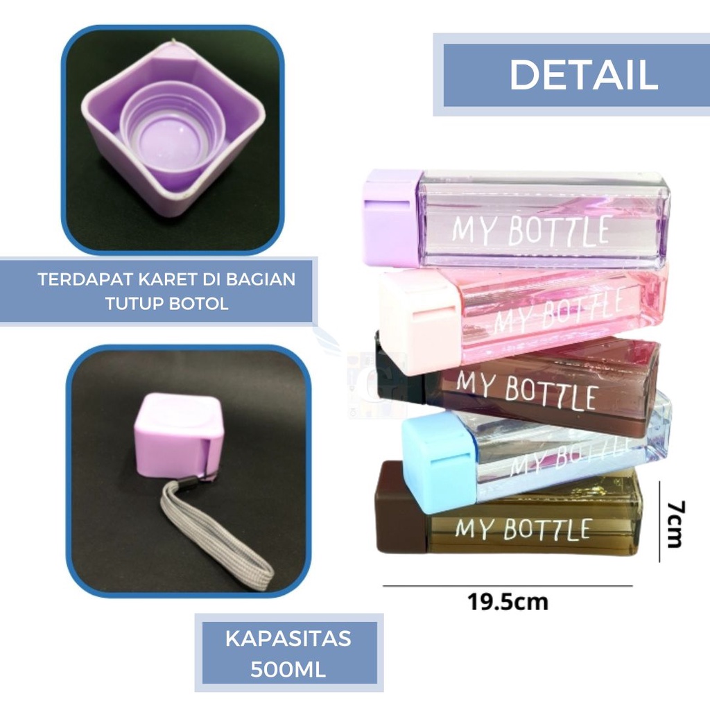 Botol Minum / Tempat Minum / Botol Air My bottle Kotak Segi Warna DNG 500ml PC