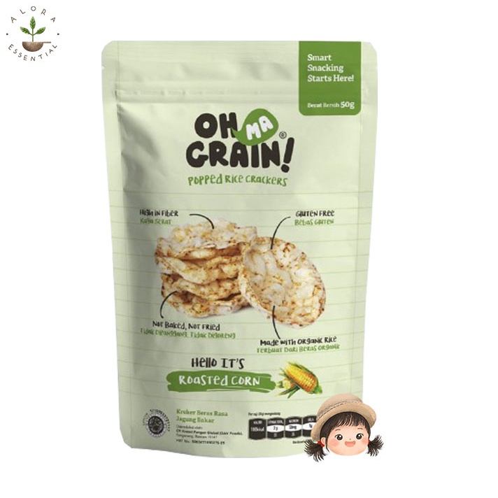 Oh Ma Grain Popped Rice Crackers Roasted Corn Jagung Bakar 50gr - Snack Sehat - Cemilan Anak
