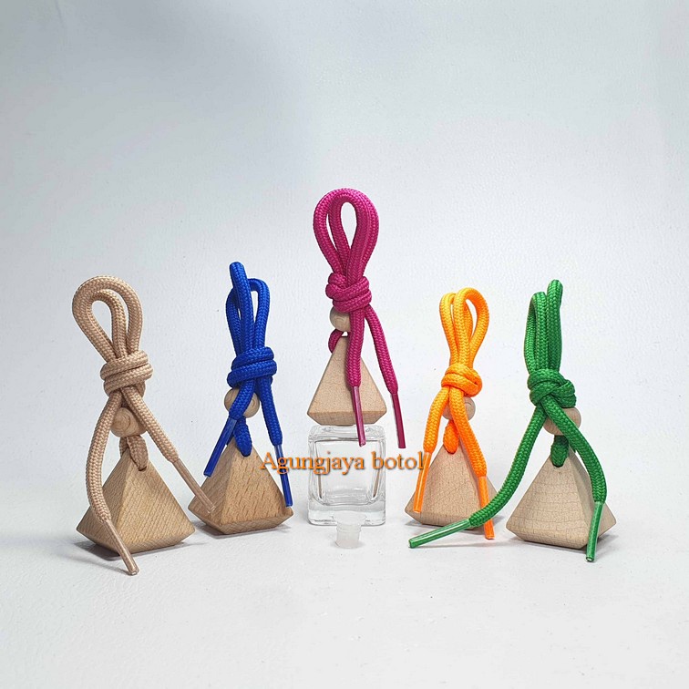 Botol Kaca Parfum Gantung 10 Ml Kotak Tutup Kayu Segitiga / Botol Kaca / Botol Kaca Parfum Mobil / B