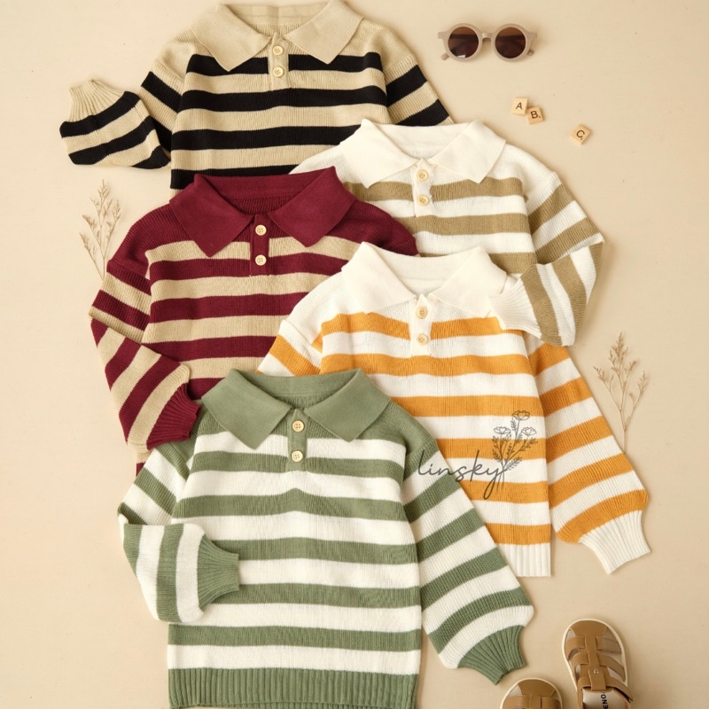 LINSKY BABY - Stripe Knit Atasan Polo Anak Unisex