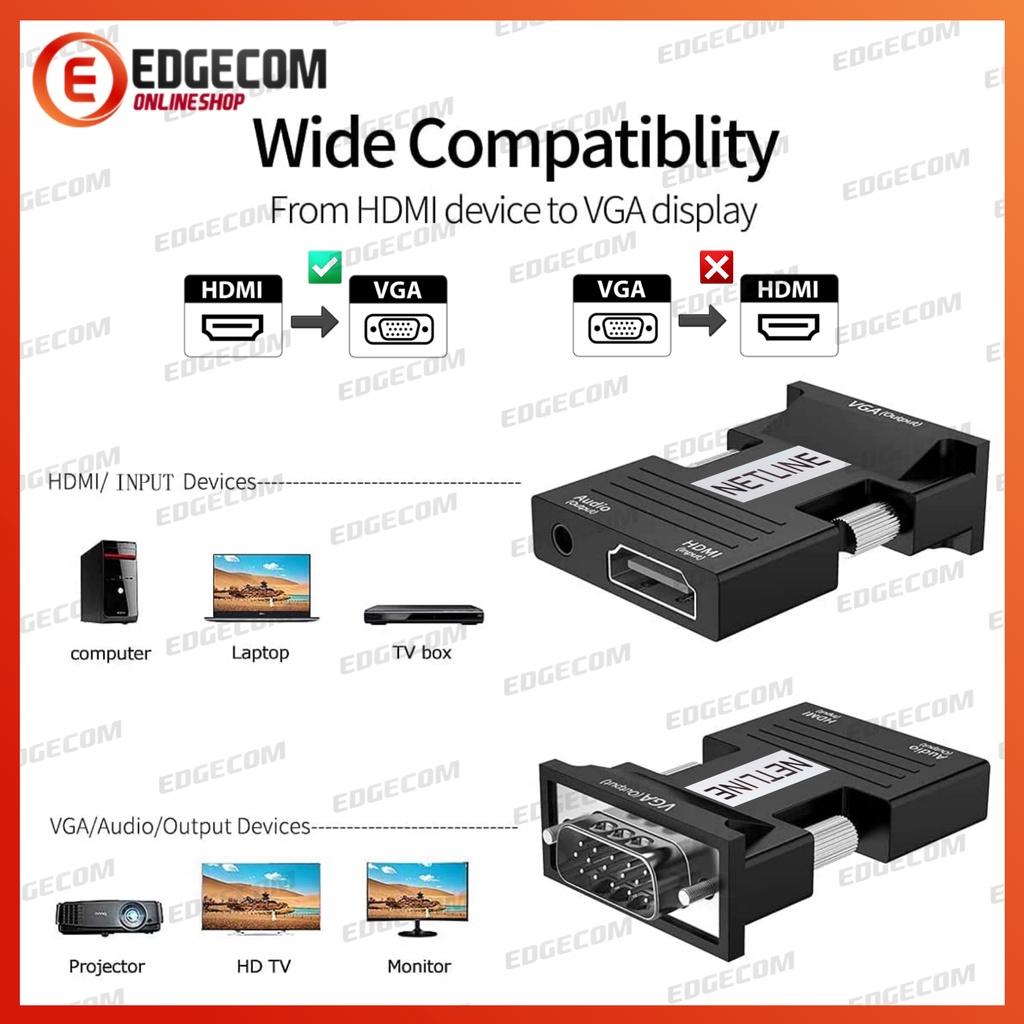 Konverter HDMI (F) to VGA (M) + Audio Dongle NETLINE