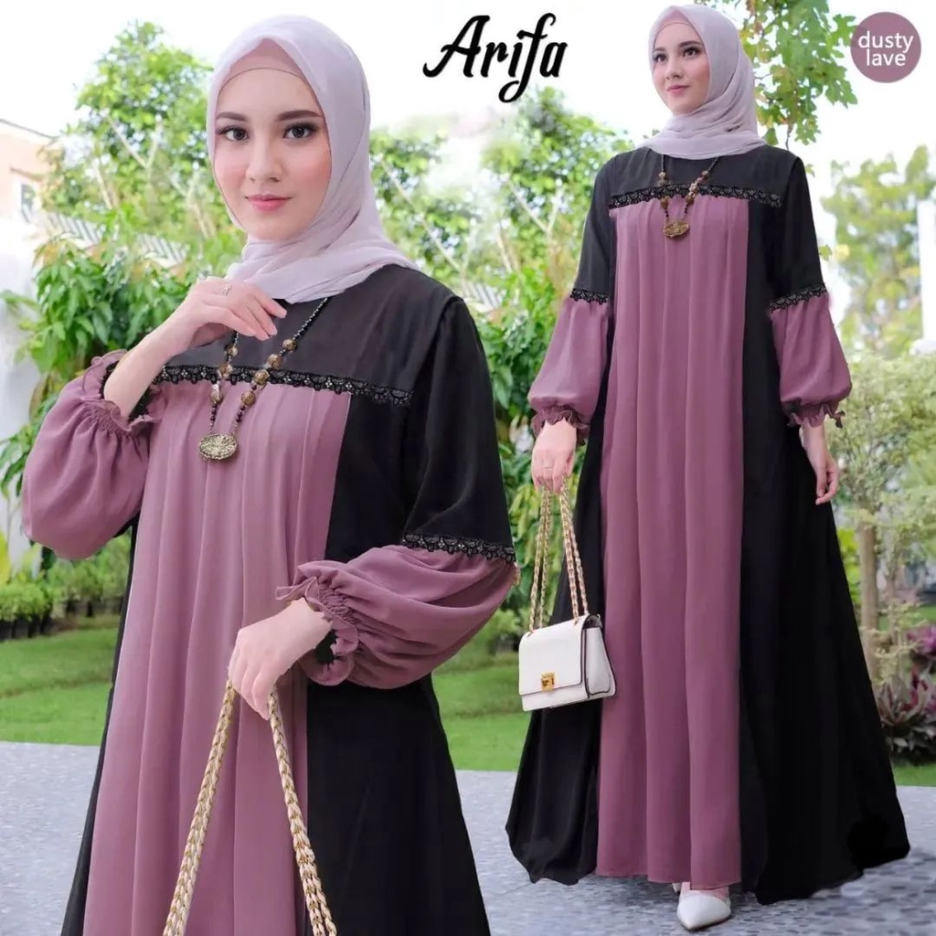 Baju Gamis Wanita Terbaru ARIFA DRESS BL Gamis Ceruty Babydoll Gamis Wanita Muslimah Terbaru Gamis L
