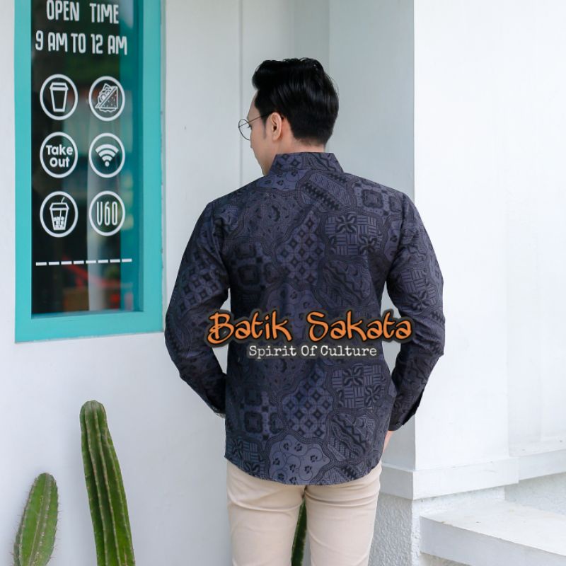 JAGAD PETENG Kemeja Batik Pria Slimfit Lengan Panjang Bahan Katun Halus Lapis Furing