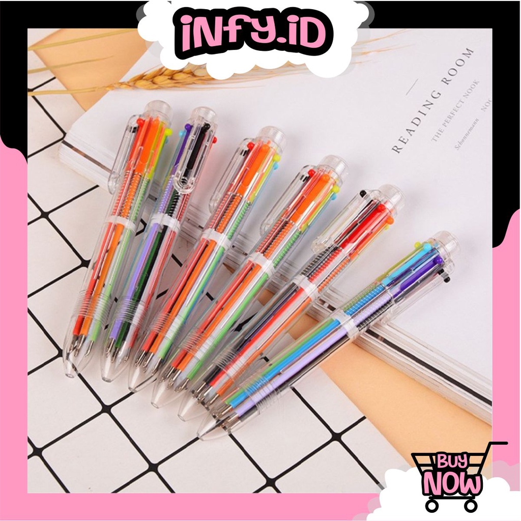 INFY - Pena Ballpoint Multi Warna 6 In 1 Motif Transparan Polos S048